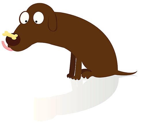 Illustration of a happy dog eating a bone