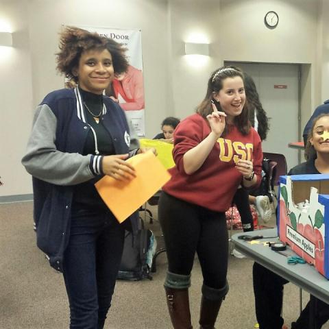 Teens making pet toys